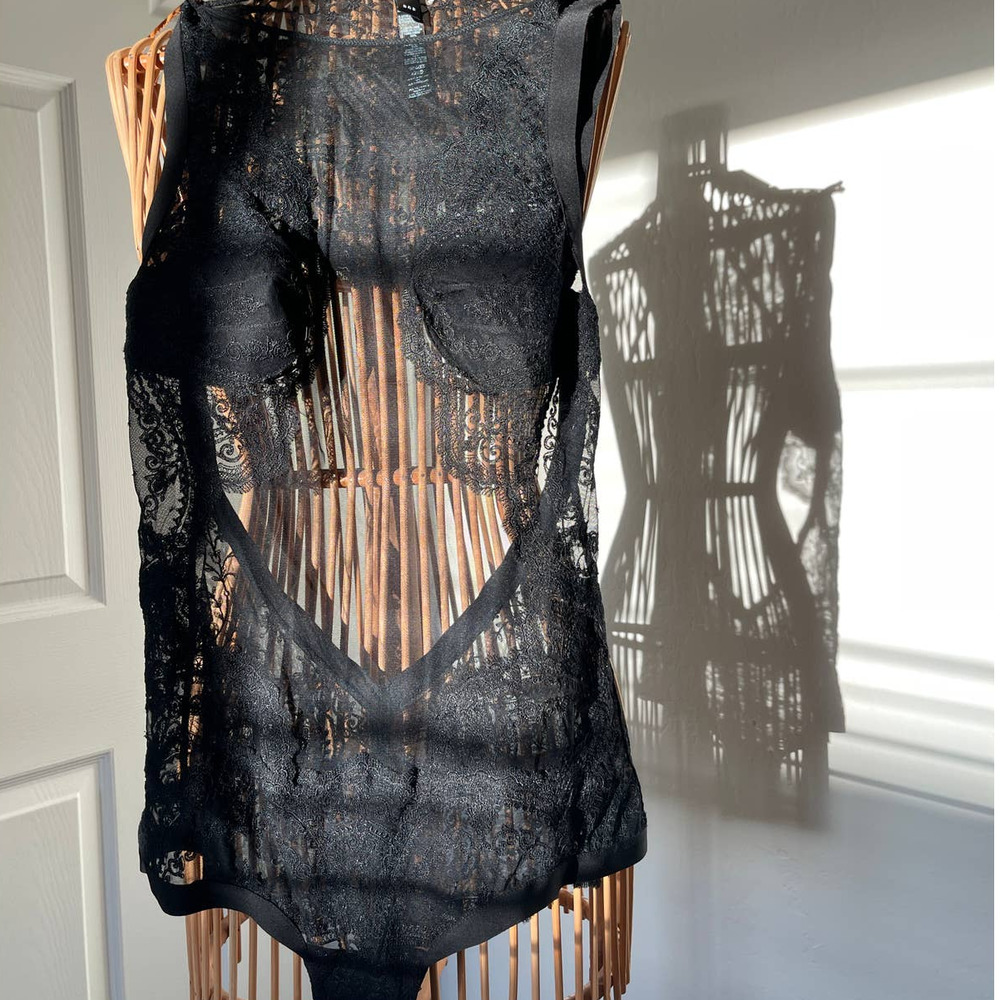 La Perla Black Lace Silk Sheer Bodysuit Open Back Boy Short NWT MSRP 1384